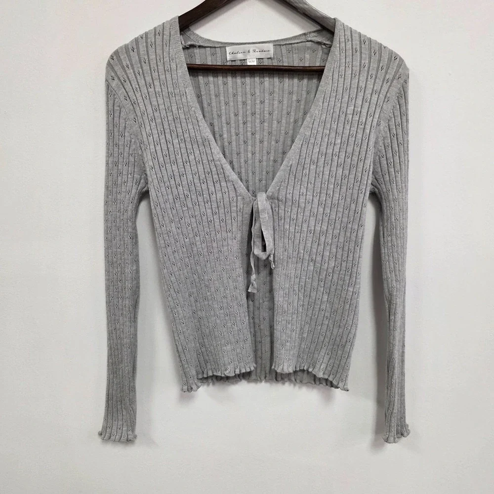 Chelsea & Theodore Womens Pointelle Knit Cardigan Size M Y2K Coquette‎ Dainty